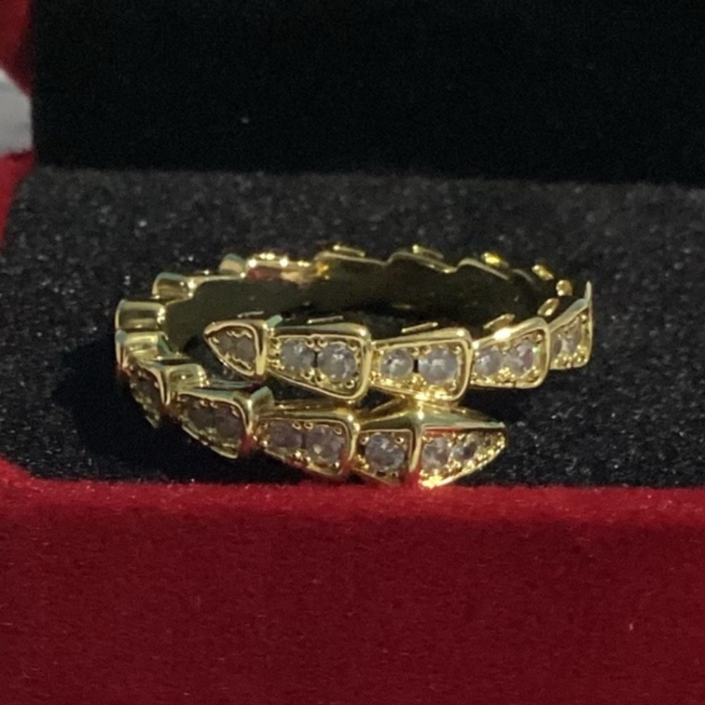 18k Gold Plated Serpentine Snake Cz Diamond Pave Ring